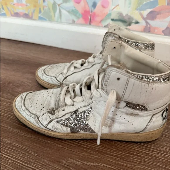 Golden Goose Sky Stars with signature on the ankle